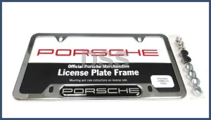 Porsche Genuine OEM Stainless Steel Nameplate License Frame - Polished Silver Finish