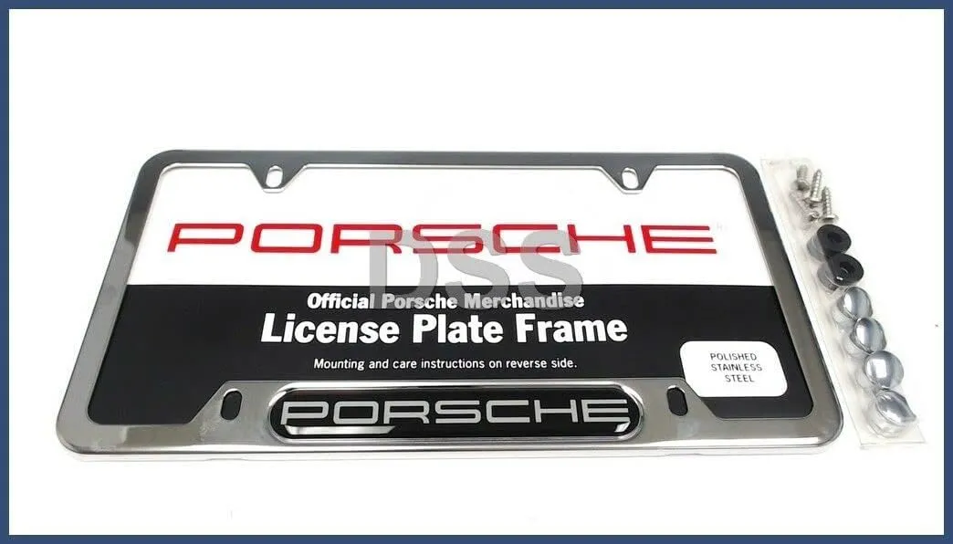 Porsche Genuine OEM Stainless Steel Nameplate License Frame - Polished Silver Finish