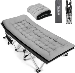 Portable Camping Cot, Sleeping Cots for Adults, 28" Extra Wide Folding Cot Max Load 600LBS with Thick Mattress, Portable Camping Bed for Outdoor Camp/Office, Home Nap (Black Grey)