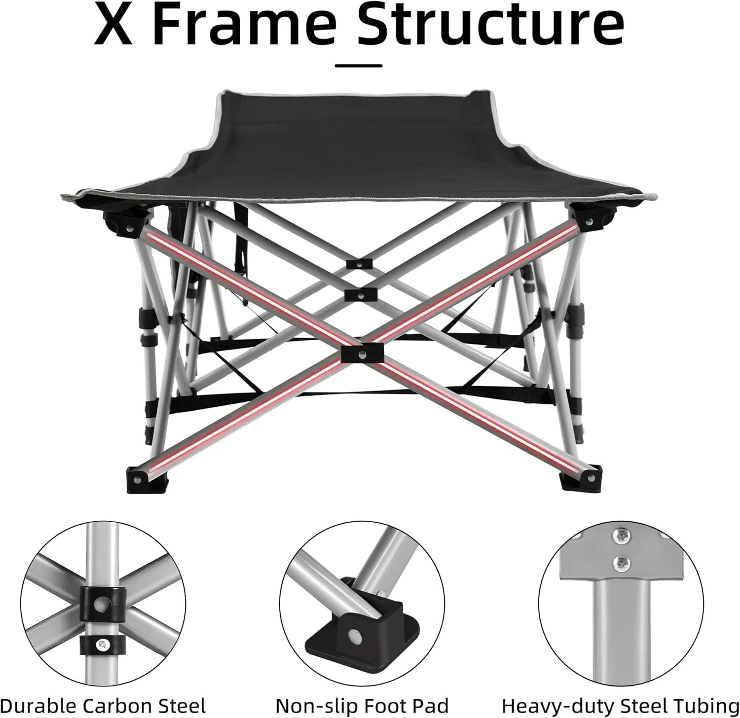 Portable Camping Cot, Sleeping Cots for Adults, 28" Extra Wide Folding Cot Max Load 600LBS with Thick Mattress, Portable Camping Bed for Outdoor Camp/Office, Home Nap (Black Grey)
