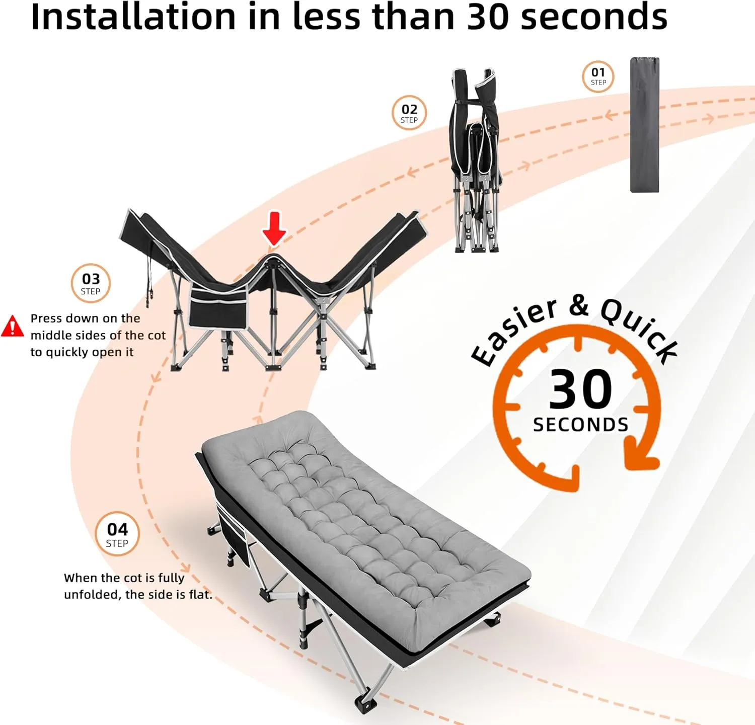 Portable Camping Cot, Sleeping Cots for Adults, 28" Extra Wide Folding Cot Max Load 600LBS with Thick Mattress, Portable Camping Bed for Outdoor Camp/Office, Home Nap (Black Grey)