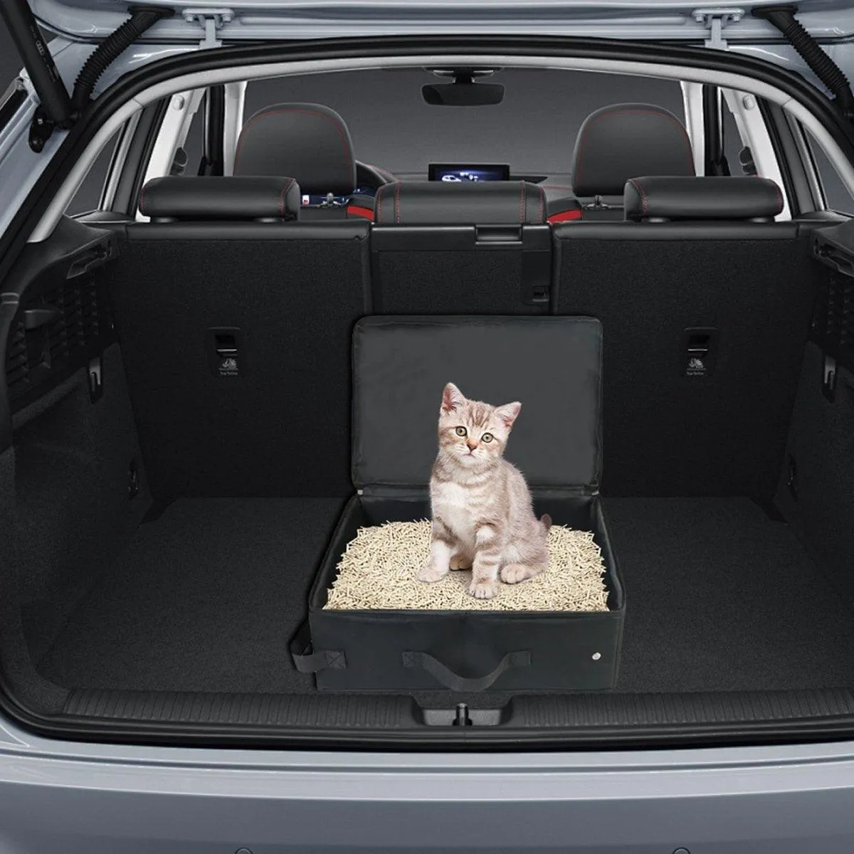 Portable Collapsible Travel Litter Box with Lid Foldable Fabric Litter Pan Bag