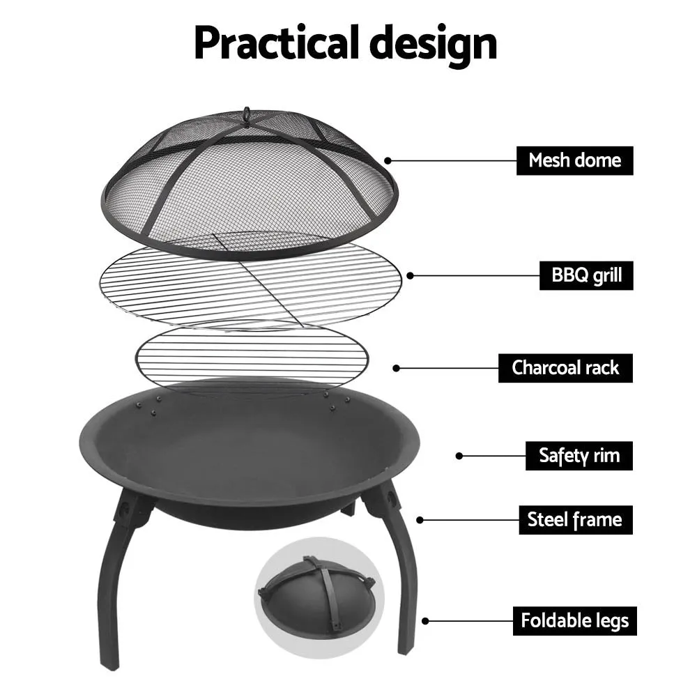 Portable Fire Pit, BBQ, Charcoal Smoker 22"