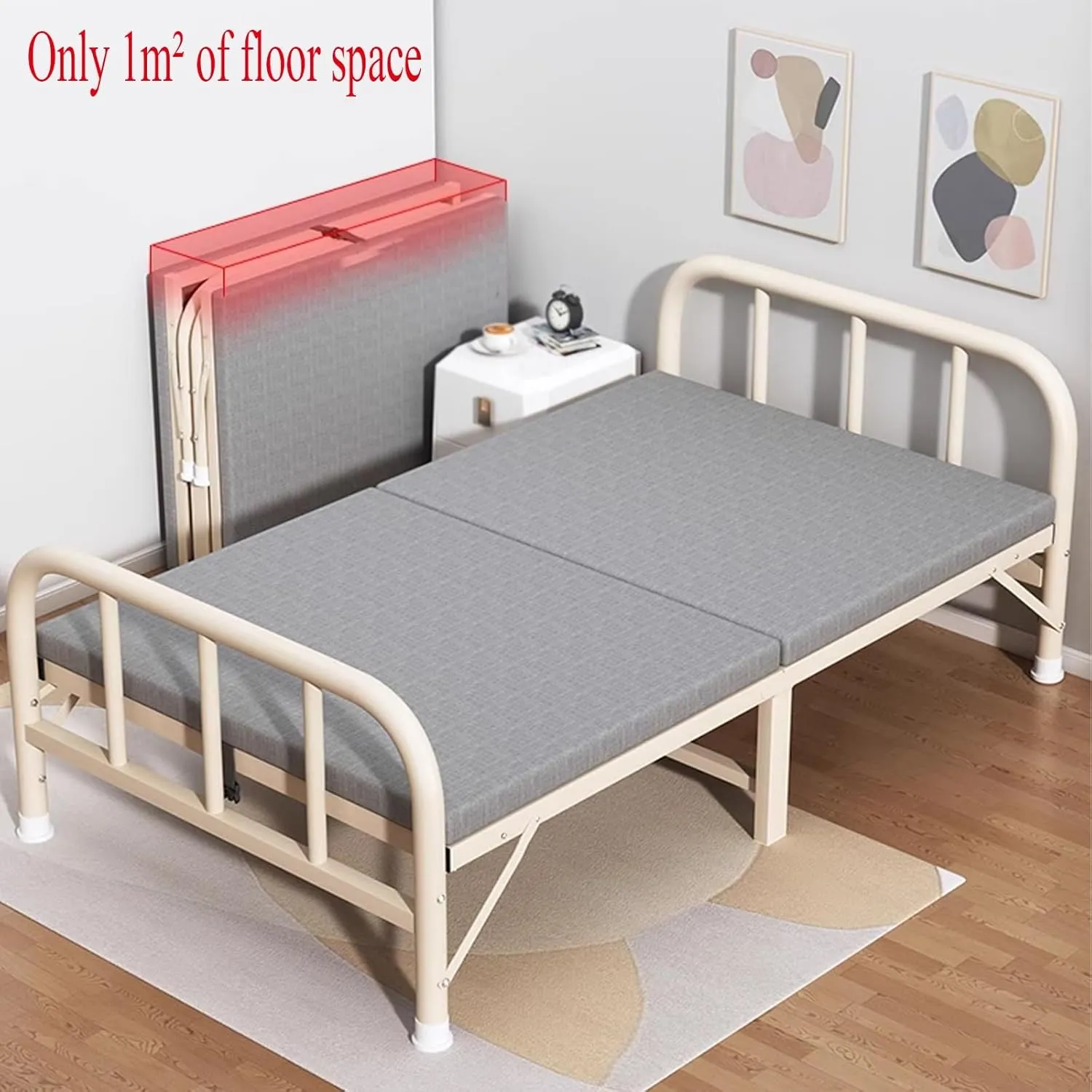 Portable Folding Bed with Mattress for Students at Home, Foldable Cots for Sleeping Comfortable, Portable Foldable Roll Away Adult Bed for Guest Various Sizes(100cm), IBIAHYSLI-100CM
