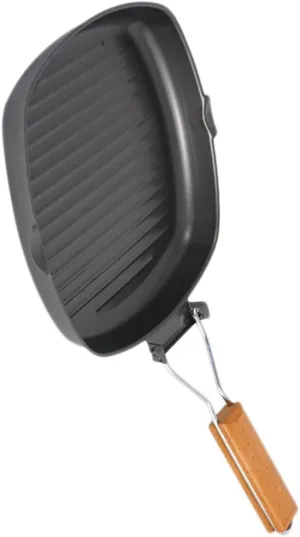 Portable Frying Pan Foldable Scald Bbq Pan for Outdoor Cooking Lightweight Cast Steak with Wooden Handle for Camping and Barbecues