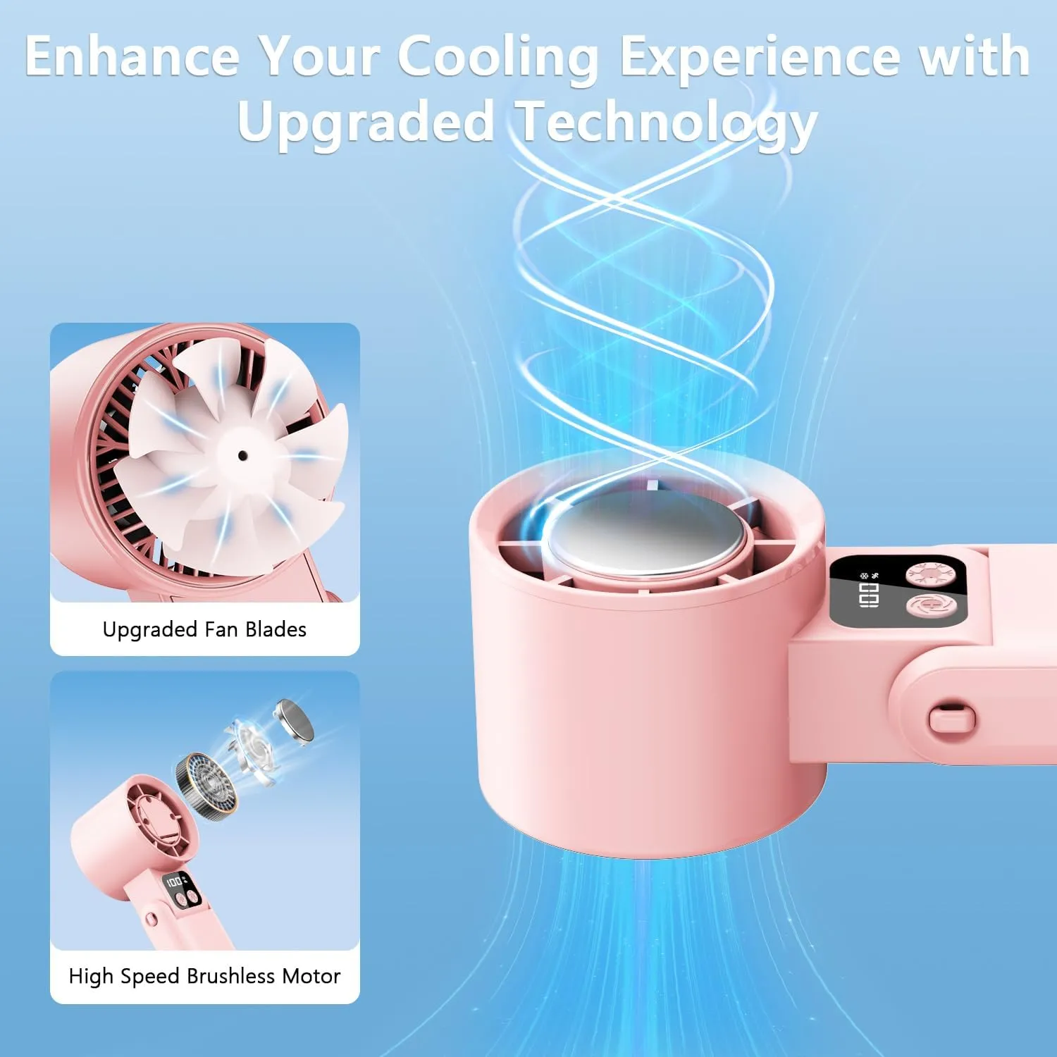 Portable Handheld Fan, 12000RPM Powerful Hand Fan Foldable with Air Turbo Tech Cooling,Turbo Fan for Indoor Outdoor Activities, Travel, Working (Pink)