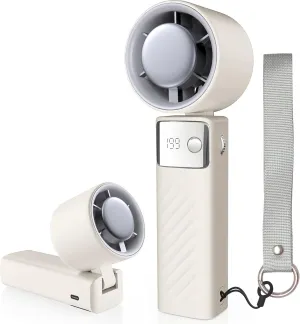 Portable Handheld Fan, Powerful Turbo Mini Personal Fan with 199 Speeds, 20hrs Run Time, Foldable & USB Rechargeable with LED Display, Gift for Women & Men, For Travel, Working, Outdoor (Cream Beige)