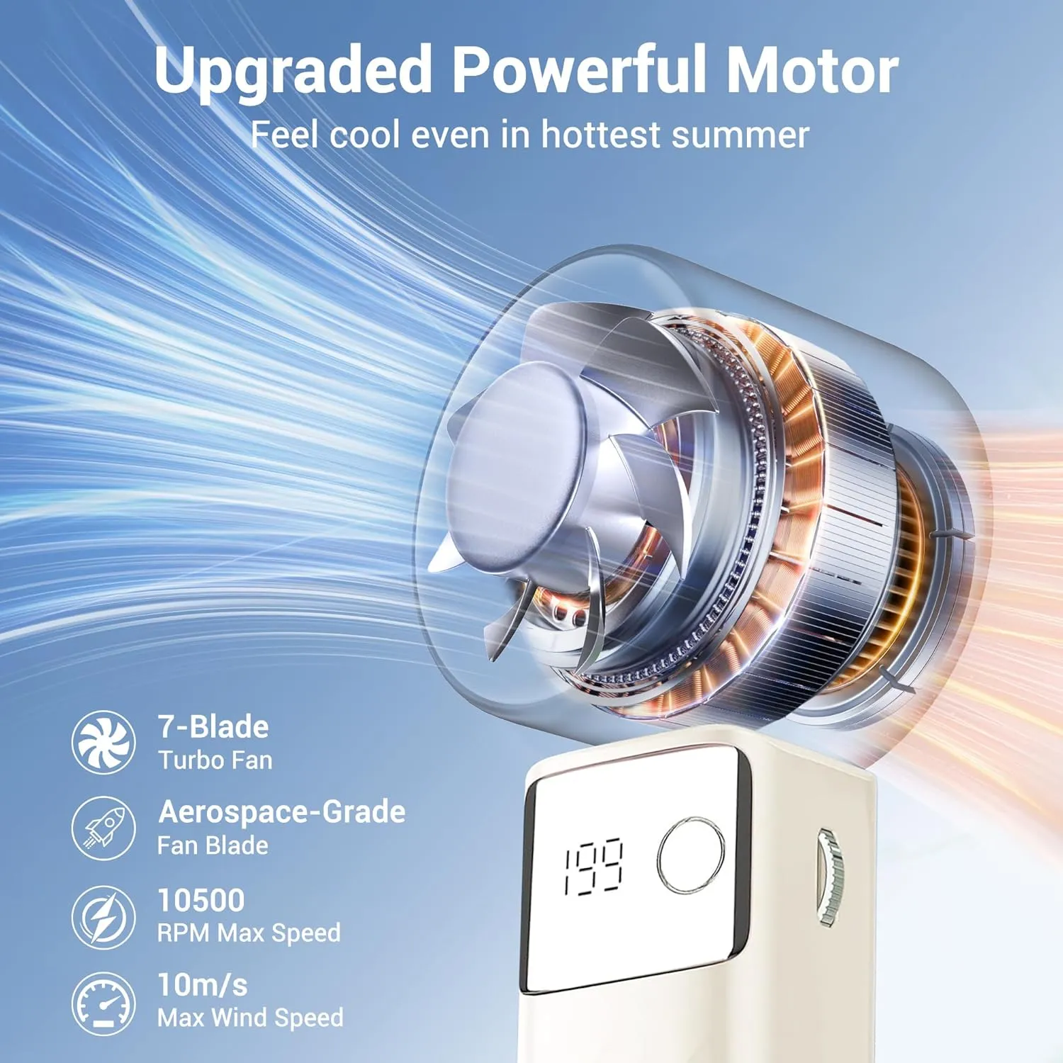 Portable Handheld Fan, Powerful Turbo Mini Personal Fan with 199 Speeds, 20hrs Run Time, Foldable & USB Rechargeable with LED Display, Gift for Women & Men, For Travel, Working, Outdoor (Cream Beige)