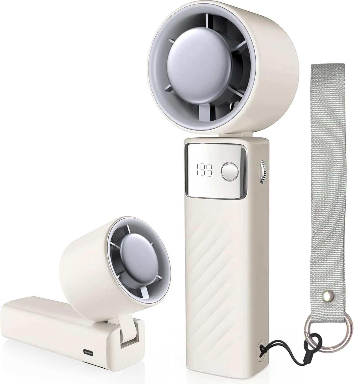 Portable Handheld Fan, Powerful Turbo Mini Personal Fan with 199 Speeds, 20hrs Run Time, Foldable & USB Rechargeable with LED Display, Gift for Women & Men, For Travel, Working, Outdoor (Cream Beige)