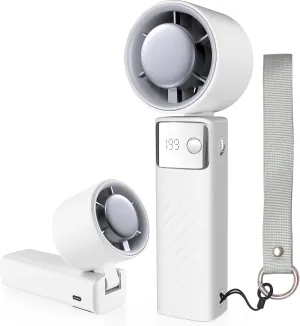 Portable Handheld Fan, Powerful Turbo Mini Personal Fan with 199 Speeds, 20hrs Run Time, Foldable & USB Rechargeable with LED Display, Gift for Women & Men, For Travel, Working, Outdoor (​Pearl White)