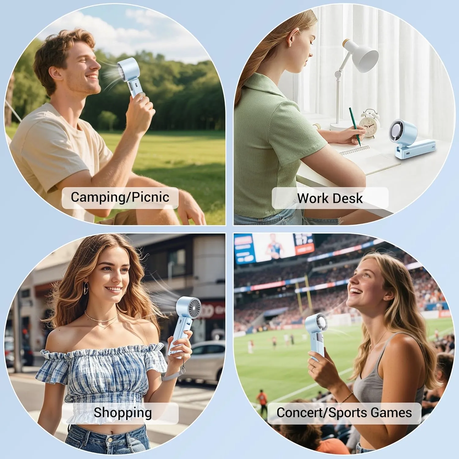 Portable Handheld Fan, Powerful Turbo Mini Personal Fan with 199 Speeds, 20hrs Run Time, Foldable & USB Rechargeable with LED Display, Gift for Women & Men, For Travel, Working, Outdoor(Ice Blue)