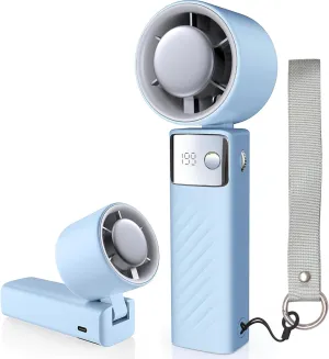 Portable Handheld Fan, Powerful Turbo Mini Personal Fan with 199 Speeds, 20hrs Run Time, Foldable & USB Rechargeable with LED Display, Gift for Women & Men, For Travel, Working, Outdoor(Ice Blue)