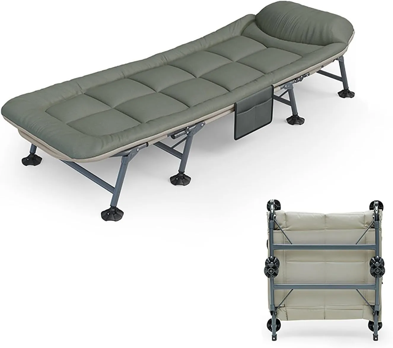 Portable Patio Folding Camping Cots for Adults, Sleeping Cots Bed with Pillow, 8 Foot Supports, Heavy Duty Guest Bed with Mattress Carrying Bag Home Camping Office Vacation Nursing