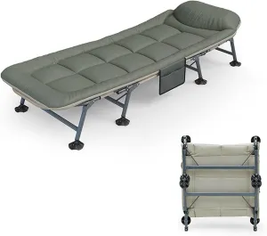 Portable Patio Folding Camping Cots for Adults, Sleeping Cots Bed with Pillow, 8 Foot Supports, Heavy Duty Guest Bed with Mattress Carrying Bag Home Camping Office Vacation Nursing