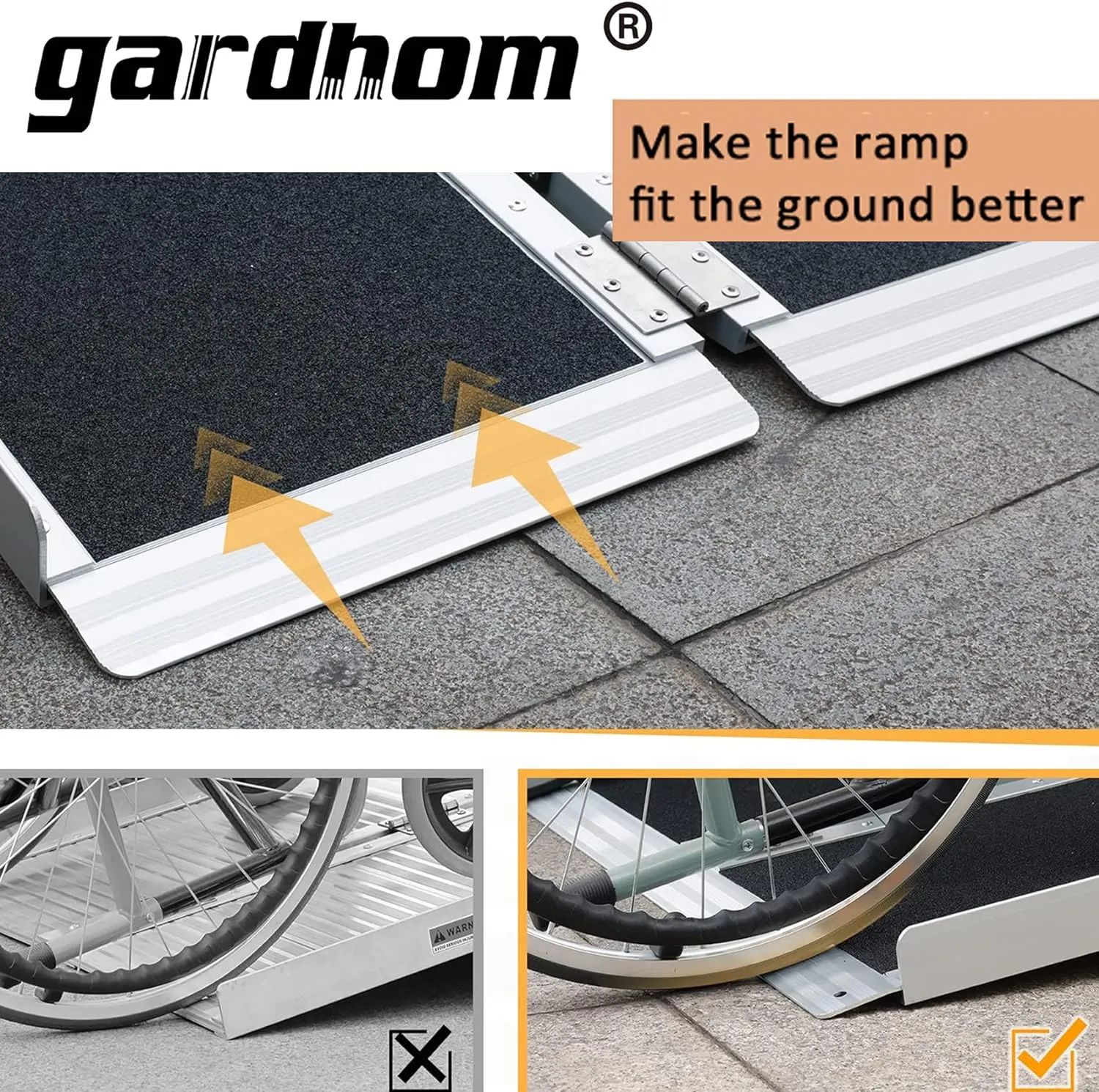 Portable Ramp 6FT, gardhom Non Skid Aluminum Folding Wheelchair Ramp Handicap Ramp Wheel Chair Ramps for Home Entrance Threshold Doorways Stairs Curbs Scooter