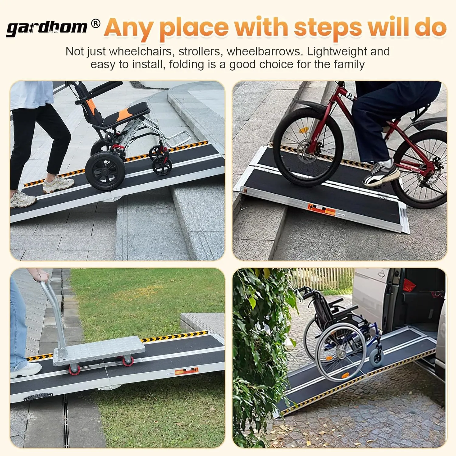 Portable Ramp 6FT, gardhom Non Skid Aluminum Folding Wheelchair Ramp Handicap Ramp Wheel Chair Ramps for Home Entrance Threshold Doorways Stairs Curbs Scooter