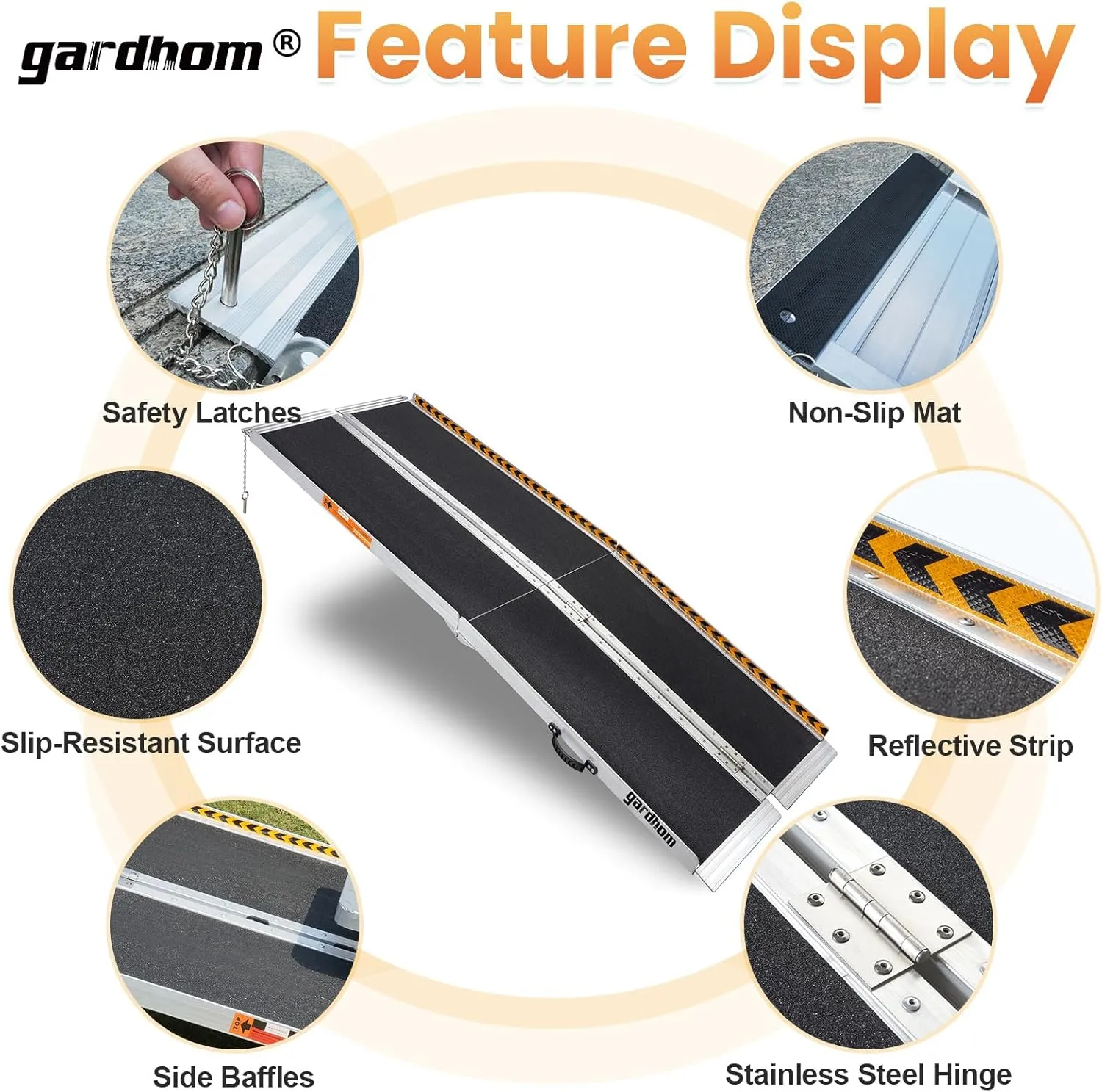 Portable Ramp 6FT, gardhom Non Skid Aluminum Folding Wheelchair Ramp Handicap Ramp Wheel Chair Ramps for Home Entrance Threshold Doorways Stairs Curbs Scooter