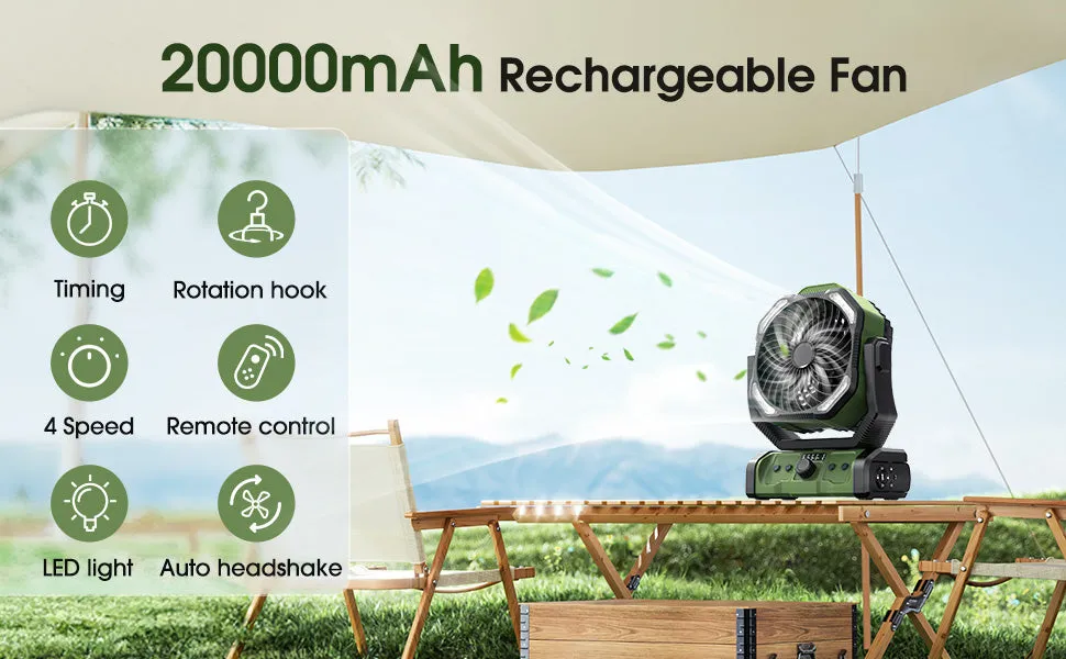 Portable Rechargeable Camping Fan-20000mAh Cordless Battery Powered Tent Fans