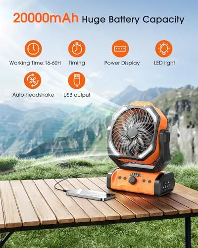 Portable Rechargeable Camping Fan-20000mAh Cordless Battery Powered Tent Fans