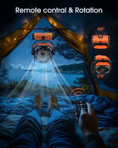 Portable Rechargeable Camping Fan-20000mAh Cordless Battery Powered Tent Fans