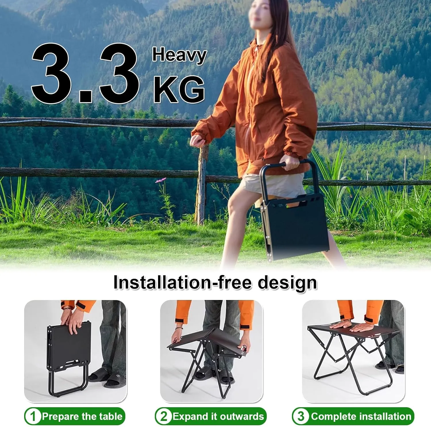 Portable Tables Folding 2pcs, Carbon Steel Folding Picnic Table with Corner Plate   Light Stand   Storage Bag, DIY Combination Camping Grill Table for Indoor and Outdoor Use, Green