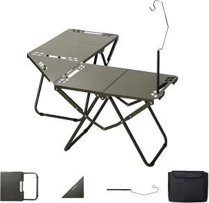 Portable Tables Folding 2pcs, Carbon Steel Folding Picnic Table with Corner Plate   Light Stand   Storage Bag, DIY Combination Camping Grill Table for Indoor and Outdoor Use, Green