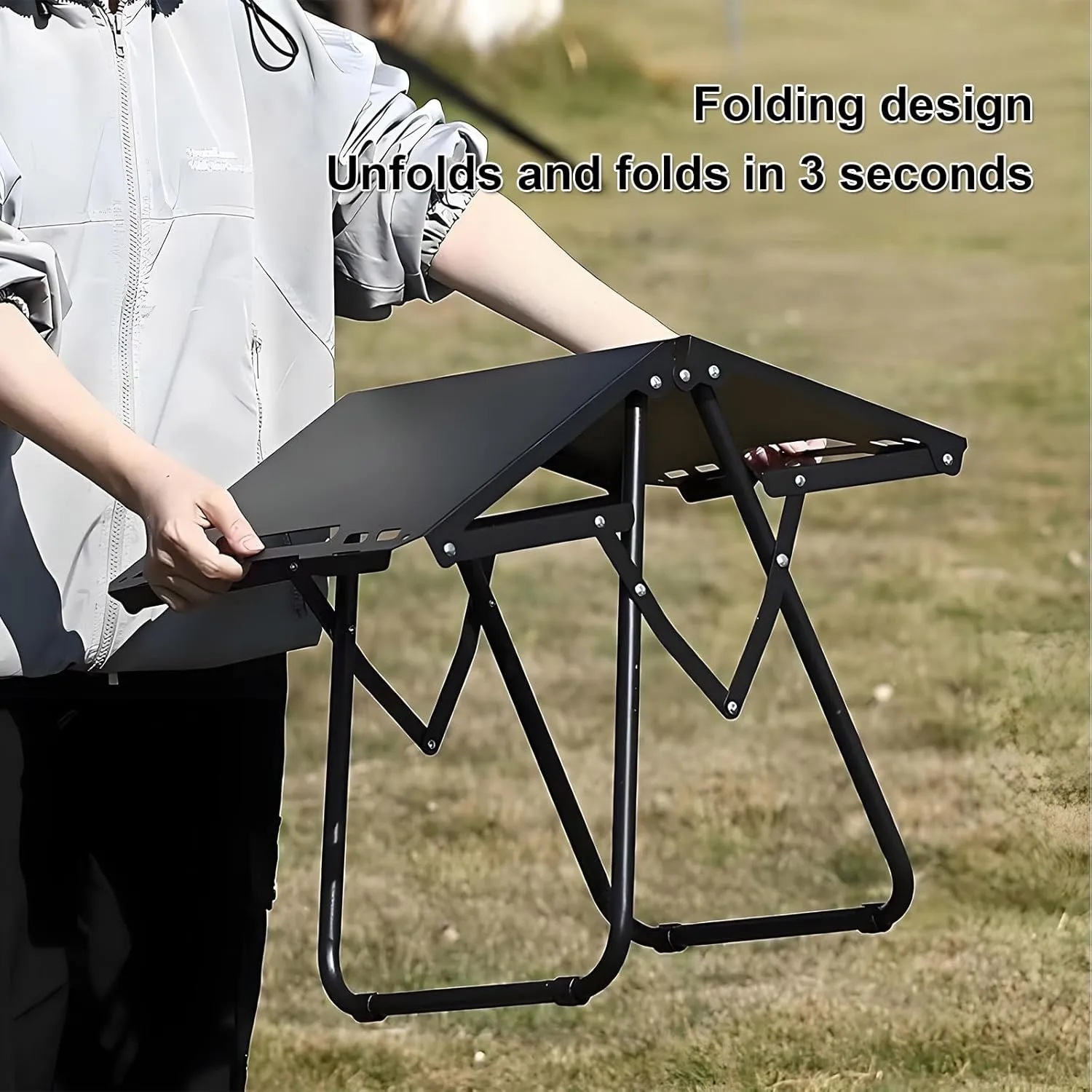 Portable Tables Folding 2pcs, Carbon Steel Folding Picnic Table with Corner Plate   Light Stand   Storage Bag, DIY Combination Camping Grill Table for Indoor and Outdoor Use, Green