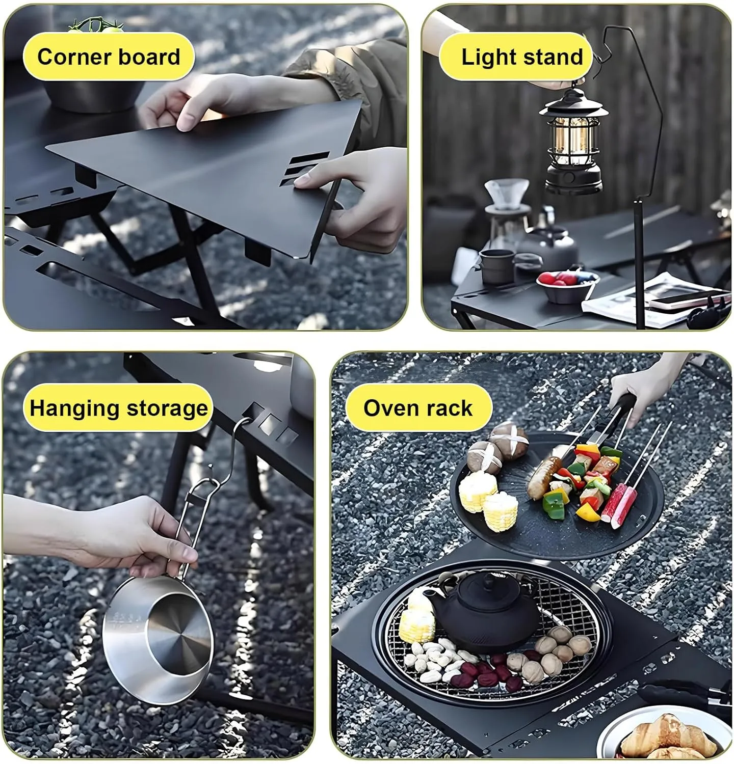 Portable Tables Folding 2pcs, Carbon Steel Folding Picnic Table with Corner Plate   Light Stand   Storage Bag, DIY Combination Camping Grill Table for Indoor and Outdoor Use, Green