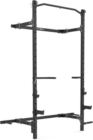 Power Rack MS-U114 2.0, Alloy Steel, Black - Folding Calisthenics Stand with Dip Station, Pull-Up Bar, Landmine Handle, Weight Plate Holder, Barbell Rack