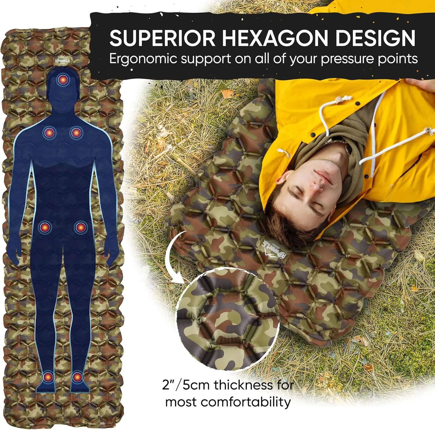 POWERLIX Camping Sleeping Pad - Ultralight Inflatable Camping Mattress Sleeping Mat for Backpacking, Hiking, Compact Lightweight Sleeping Pad, Inflation Bag/Repair Kit Included