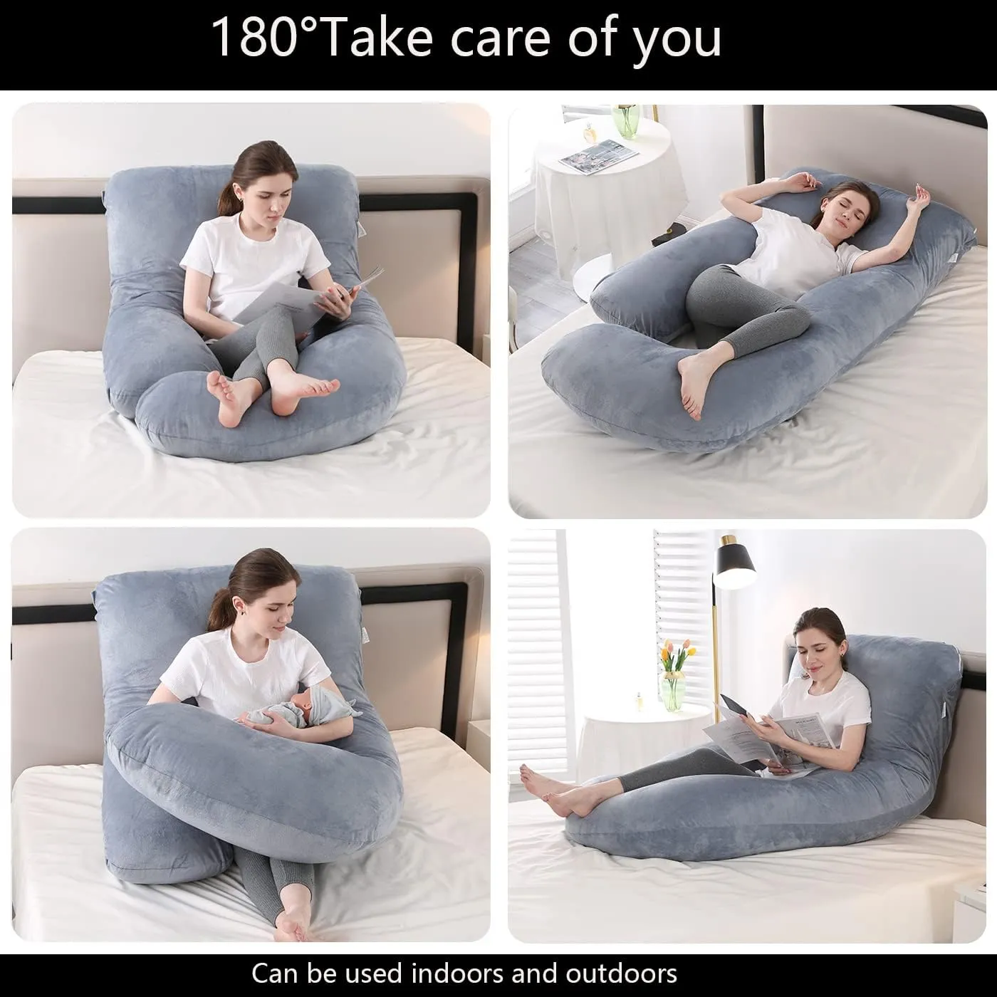 Pregnancy Pillow J-Shaped Full Body Pillow, 59 inch with Velvet Cover Easy to Remove and Wash, Support Pregnant Women's Backs Legs and HIPS, Improve Sleep,Pregnancy Pillow for Women ，Gray