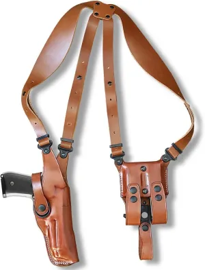 Premium Leather Vertical Shoulder Holster System with Double Magazine Carrier for FN 510 Not Tactical Version .10mm 4.1" Barrel, Right Hand Draw, Brown Color #1687#