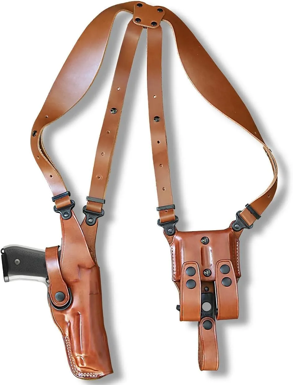 Premium Leather Vertical Shoulder Holster System with Double Magazine Carrier for FN 510 Not Tactical Version .10mm 4.1" Barrel, Right Hand Draw, Brown Color #1687#