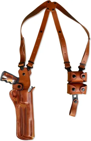 Premium Leather Vertical Shoulder Holster System with Double Speed Loader, for Smith Wesson L-Frame Model 686 357 Mag 6-Shot 6''BBL, R/H Draw, Brown Color #1438#