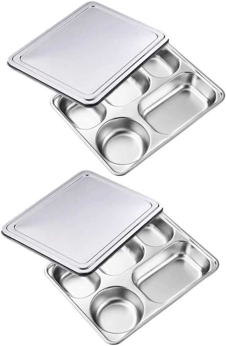 PRETYZOOM Thickened Fast Food Tray Stainless Steel Plate Snack Plate for Camping Hiking