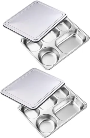 PRETYZOOM Thickened Fast Food Tray Stainless Steel Plate Snack Plate for Camping Hiking