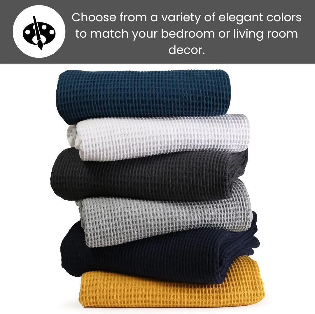 Prewashed Waffle Blanket 100% Combed Cotton - Soft, Lightweight, and Breathable - All-Season Cozy Blanket for Bed, Couch, or Sofa - 90"x90" Queen Size Thermal Throw Blanket Charcoal Grey