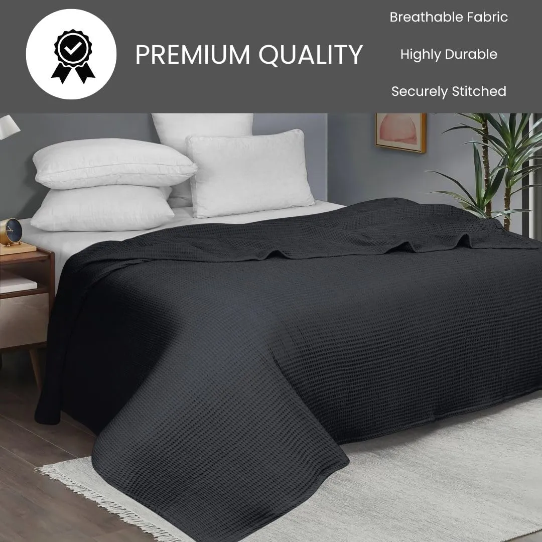 Prewashed Waffle Blanket 100% Combed Cotton - Soft, Lightweight, and Breathable - All-Season Cozy Blanket for Bed, Couch, or Sofa - 90"x90" Queen Size Thermal Throw Blanket Charcoal Grey
