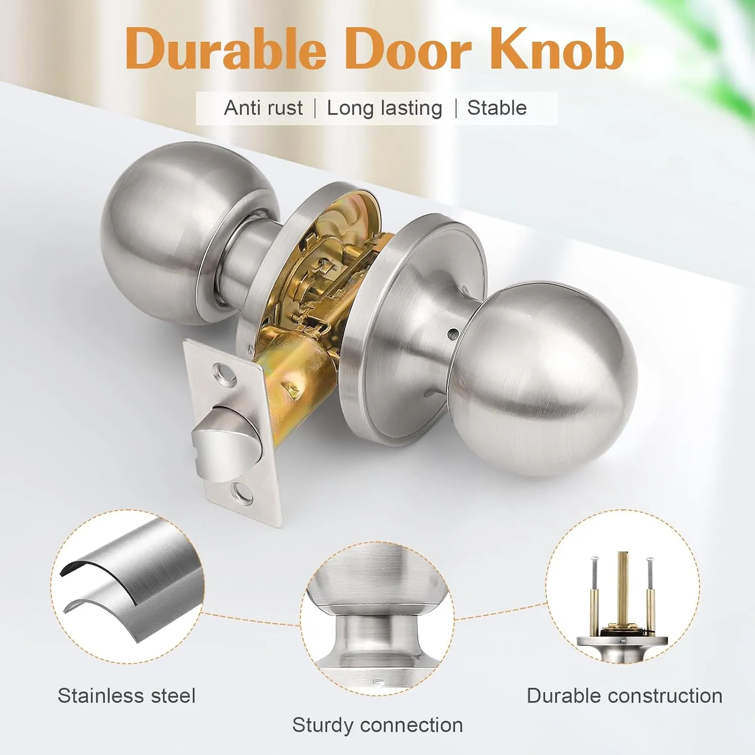 Probrico Interior Passage Door Knobs, Brushed Nickel Door Knob for Closet and Hallway Doors, Non-Locking Door Knobs 5 Pack