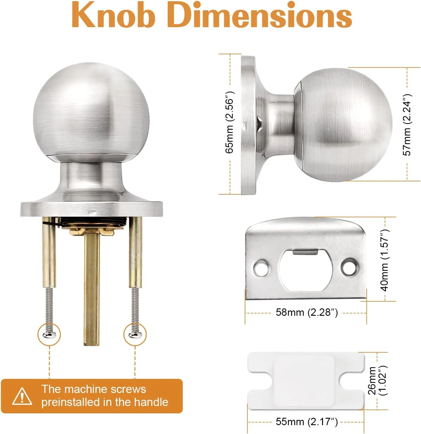 Probrico Interior Passage Door Knobs, Brushed Nickel Door Knob for Closet and Hallway Doors, Non-Locking Door Knobs 5 Pack