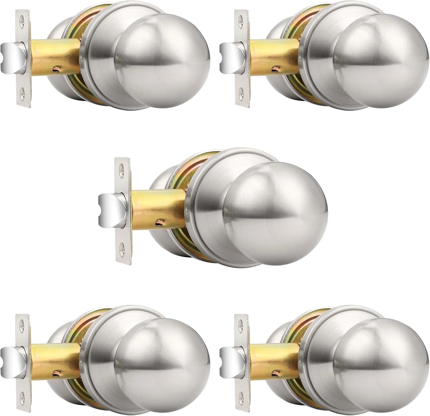 Probrico Interior Passage Door Knobs, Brushed Nickel Door Knob for Closet and Hallway Doors, Non-Locking Door Knobs 5 Pack