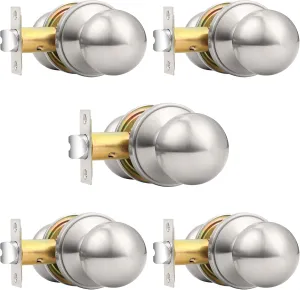Probrico Interior Passage Door Knobs, Brushed Nickel Door Knob for Closet and Hallway Doors, Non-Locking Door Knobs 5 Pack