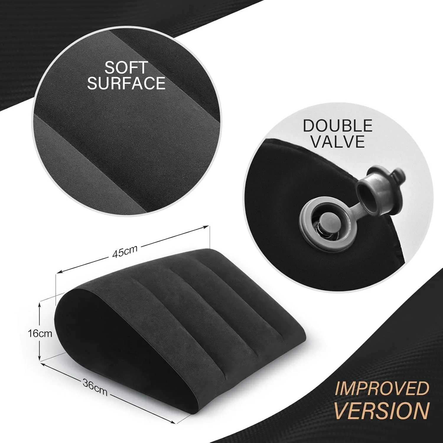 Prosixtoy Wedge Bed Support Pillow - Neck Pillows for Pain Relief Deep Sleep Bed Cushion Body Pillow,Knee Pillow Lumbar Support Pillow for Back Sleeper Fast Inflating Deflation(Black)