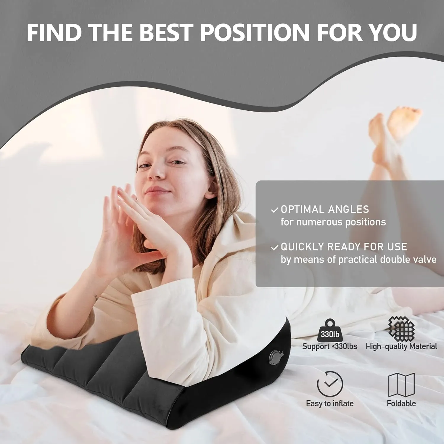 Prosixtoy Wedge Bed Support Pillow - Neck Pillows for Pain Relief Deep Sleep Bed Cushion Body Pillow,Knee Pillow Lumbar Support Pillow for Back Sleeper Fast Inflating Deflation(Black)