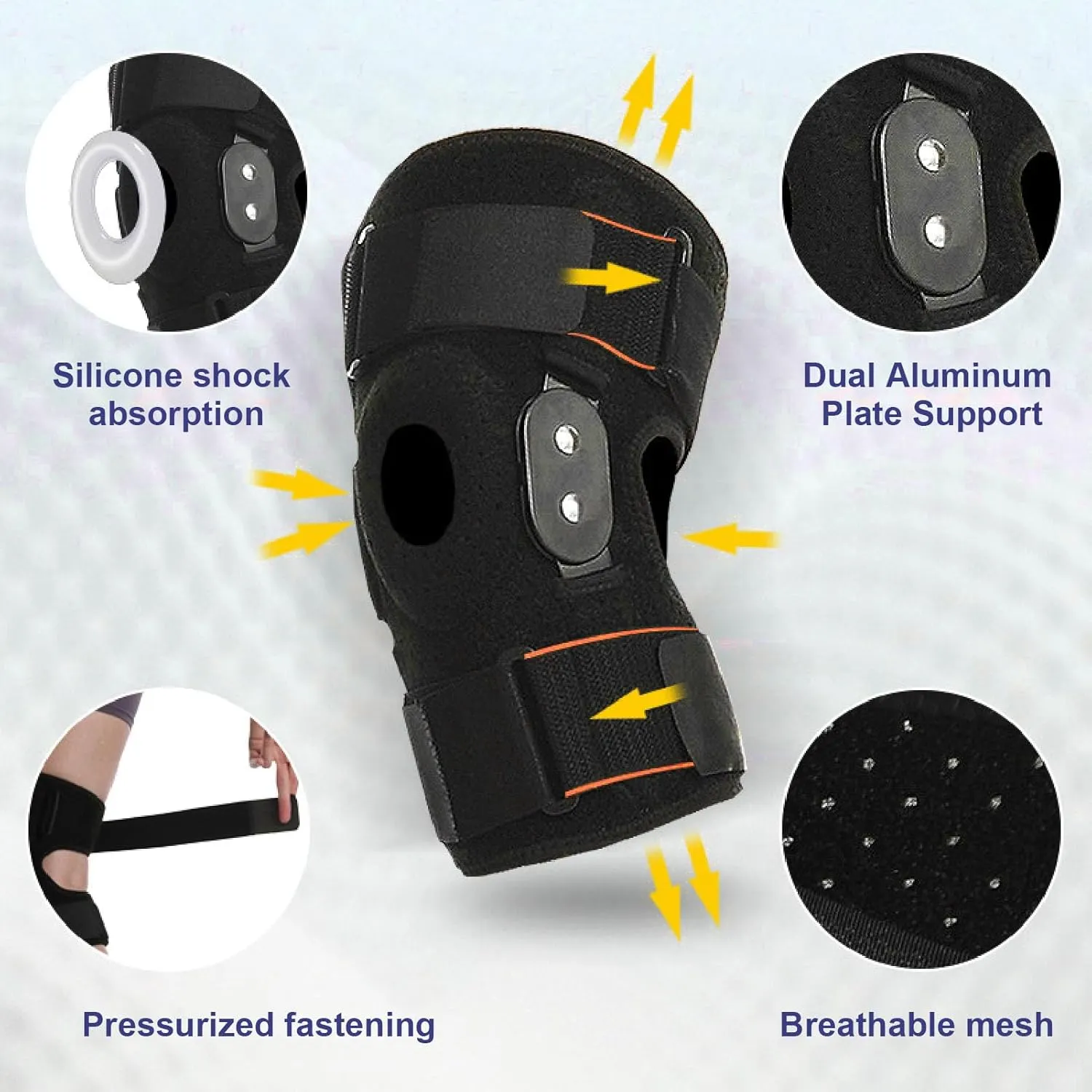 Protective Knee Pad Foldable Aluminum Plate Bandage Shock Absorbing Anti Slip Strap Breathable Knee Brace for Running Basketball Riding Ice skating (Orange Red)