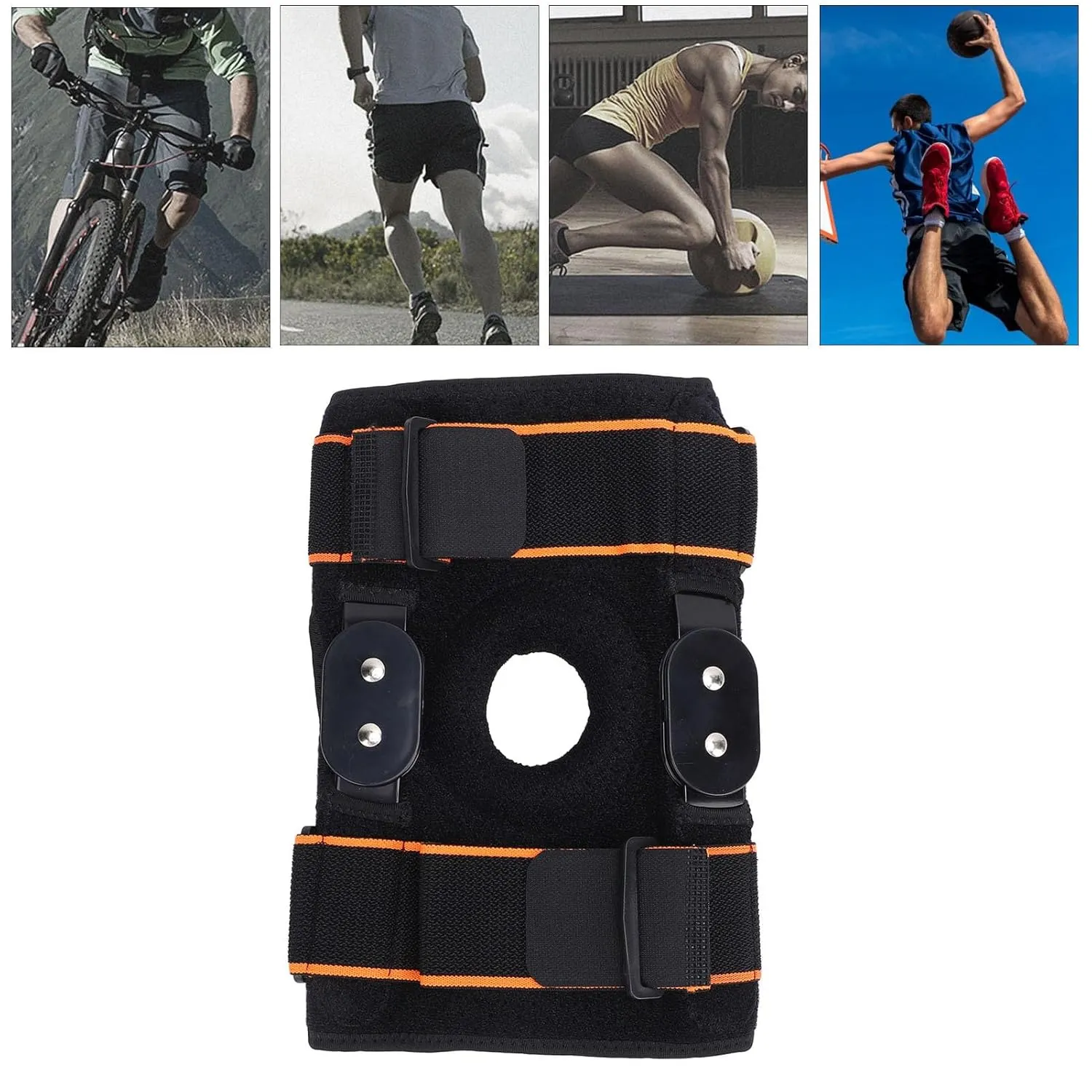 Protective Knee Pad Foldable Aluminum Plate Bandage Shock Absorbing Anti Slip Strap Breathable Knee Brace for Running Basketball Riding Ice skating (Orange Red)