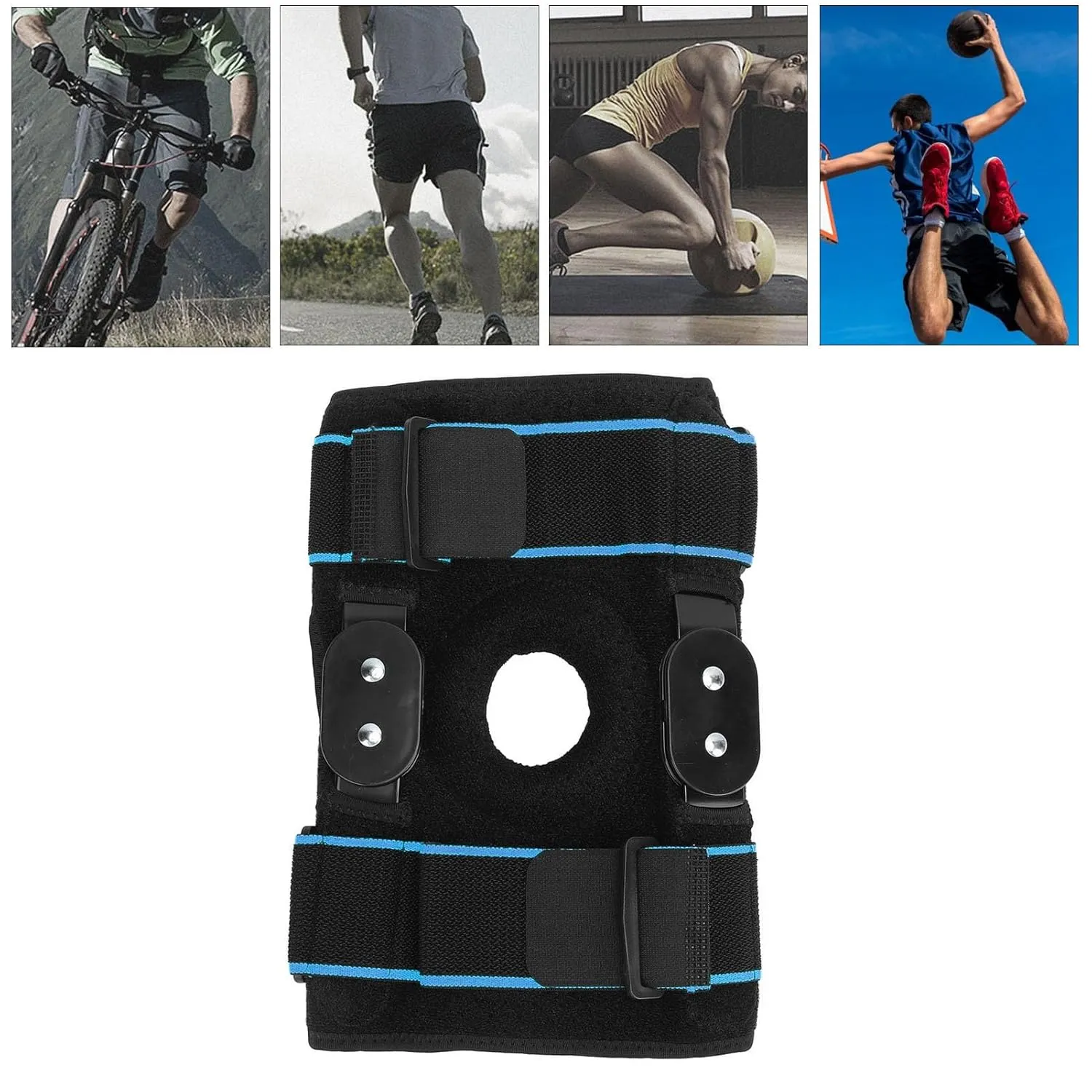 Protective Knee Pad Shock Absorbing Foldable Aluminum Plate Anti Slip Breathable Knee Brace For Running Basketball (Blue)