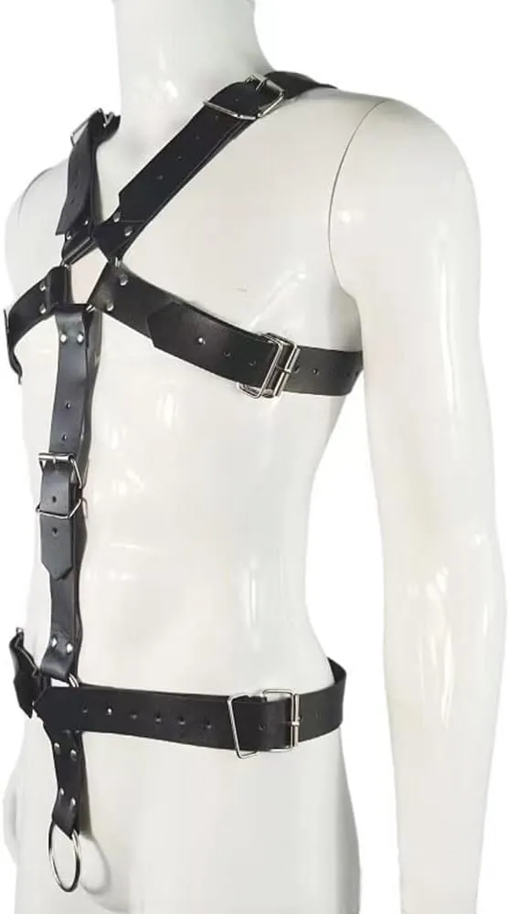 PU Leather Harness For Men Adjustable Buckle Body Chest Garter Belt Cosplay Nightclub Sexy Punk Chest Belt Clubwear