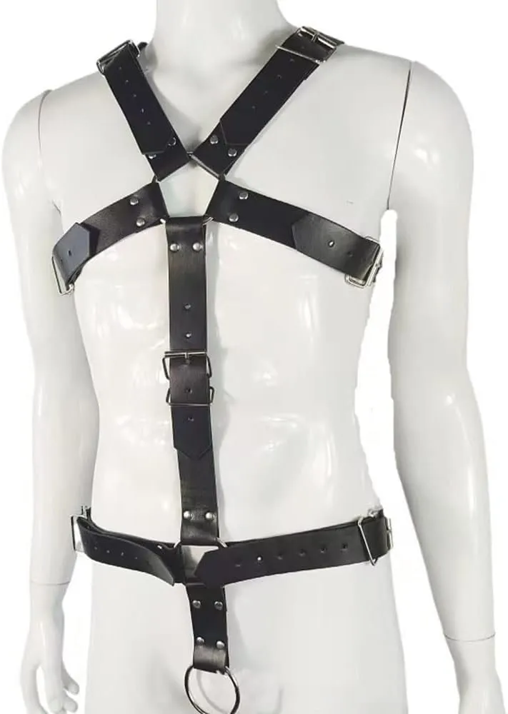 PU Leather Harness For Men Adjustable Buckle Body Chest Garter Belt Cosplay Nightclub Sexy Punk Chest Belt Clubwear