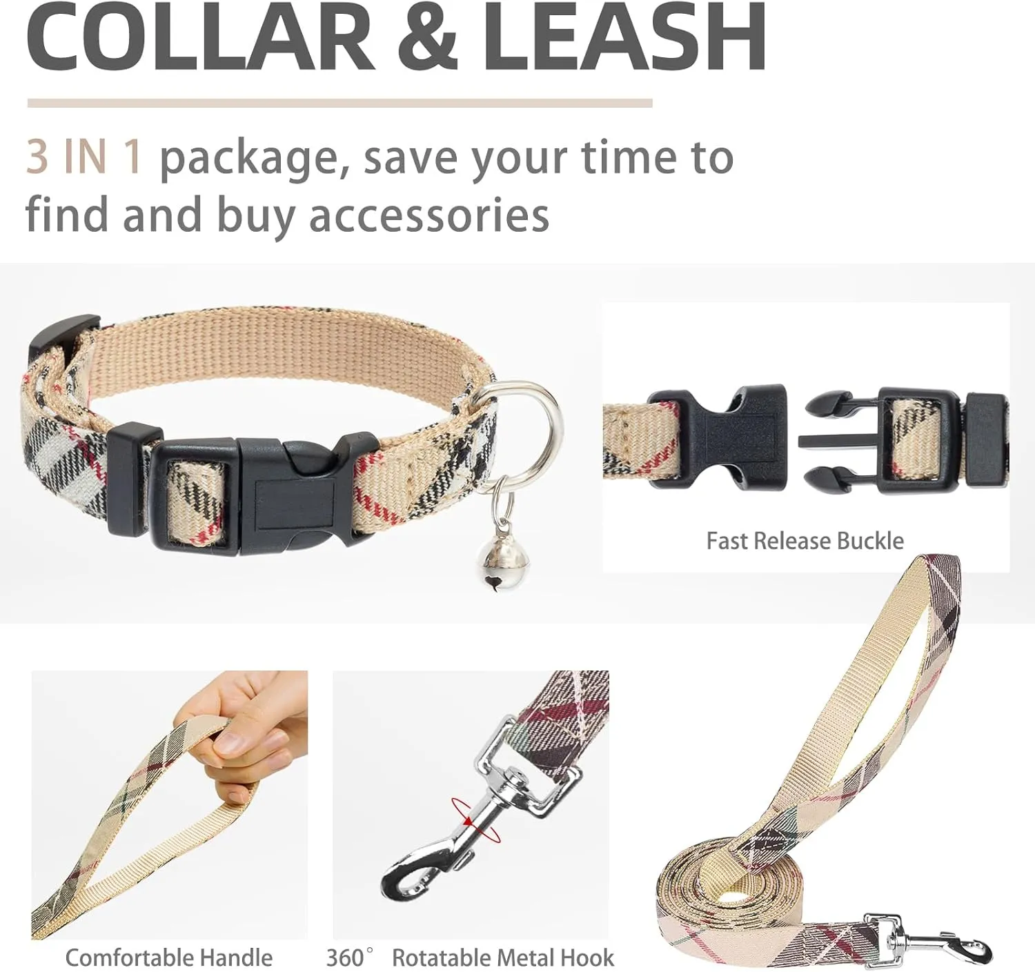 PUPTECK Adjustable Dog Harness Collar and Leash Set Step in No Pull Pet Harness for Small Medium Dogs Puppy and Cats Outdoor Walking Running, Soft Mesh Padded Reflective Vest Harnesses, Beige XL